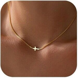 Dainty Cross Necklace Chain 14 K Gold PLATED necklace chain in pretty box